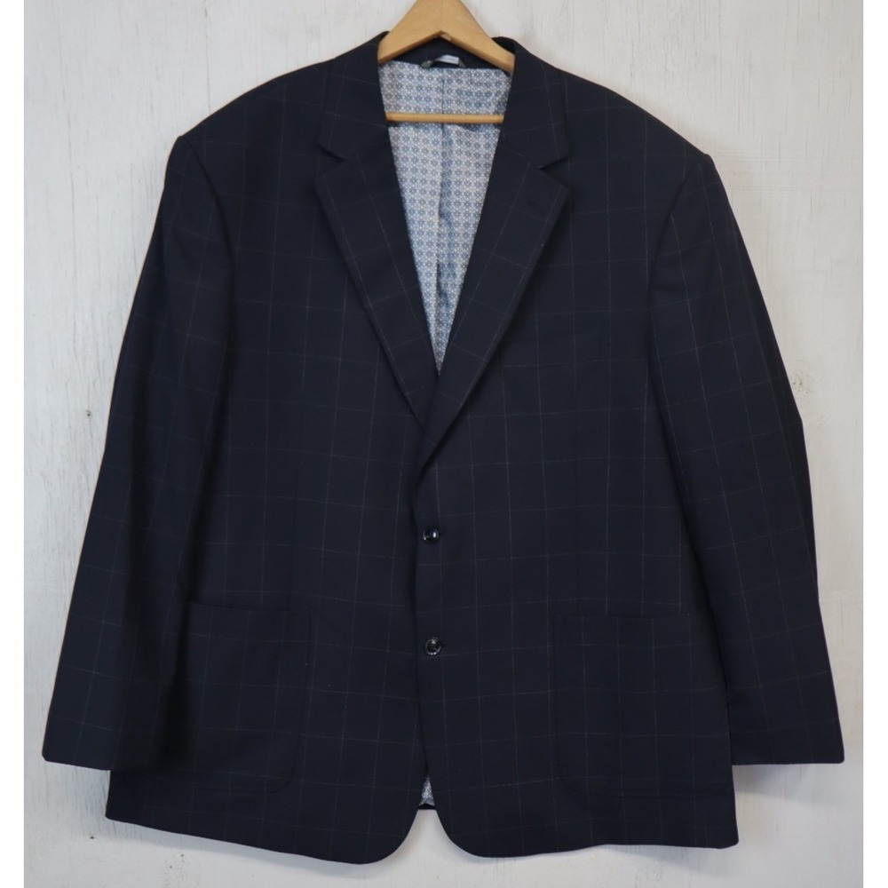 Mens Oak HIll Jacket Sport Coat Blue Size 2XLT 50-52 Window Pane 2 Button